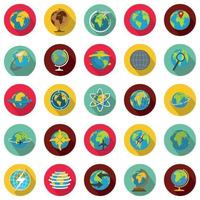 Globe Earth icons set, flat style vector