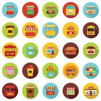 Street food kiosk icons set, flat style vector