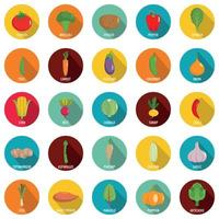 Vegetables icons set, flat style vector
