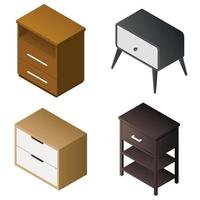 Nightstand icon set, isometric style vector