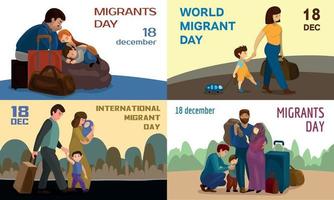 Migrant banner set, cartoon style