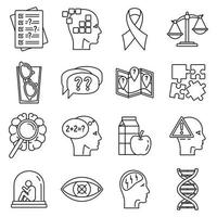 conjunto de iconos de la enfermedad de alzheimer envejecida, estilo de esquema vector
