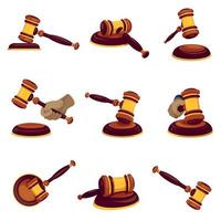 conjunto de iconos de martillo de juez, estilo de dibujos animados vector