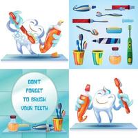 Cleaning toothbrush banner set, cartoon style vector