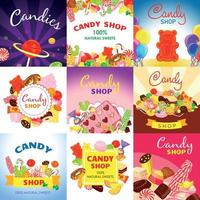 Sweet candy banner set, cartoon style vector