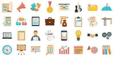 Workflow management icons set, flat style vector