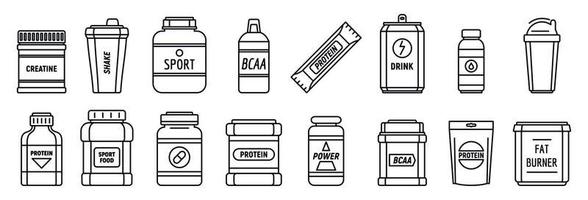 Protein sport nutrition icons set, outline style vector