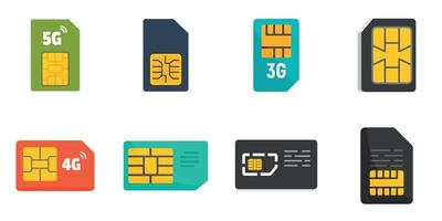 Sim phone card icons set, flat style vector