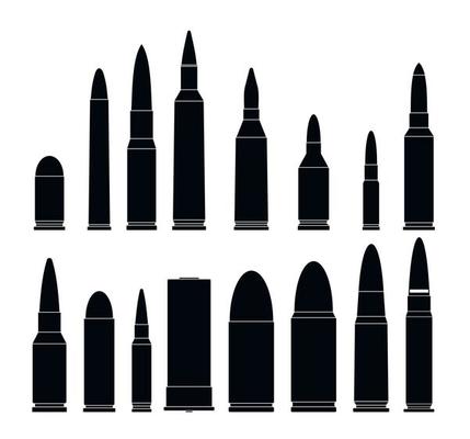 Bullet gun military icons set, simple style
