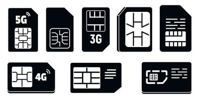 Mobile sim phone card icons set, simple style vector