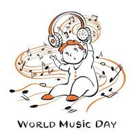 World music day concept background, hand drawn style vector