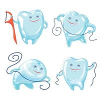 Conjunto de iconos de hilo dental, estilo de dibujos animados vector