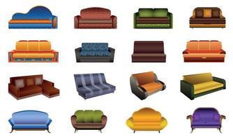 Sofa icons set, cartoon style vector