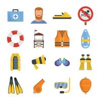 Lifeguard save icons set, flat style vector