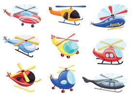 helicóptero, conjunto de iconos de estilo de dibujos animados vector
