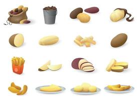 Potato icons set, cartoon style vector