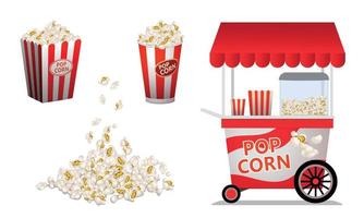 Popcorn icons set, cartoon style vector