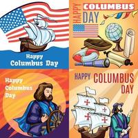 Columbus day banner set, cartoon style vector