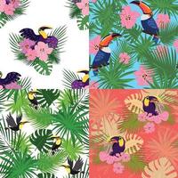 conjunto de patrones de tucán tropical, estilo de dibujos animados vector