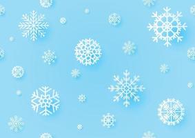 Variety snowflakes with shadow on blue background and wallpaper. Seamless pattern in vector design.