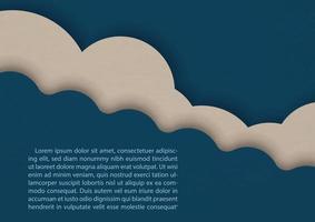 Example texts on abstract background in clouds and water wave shape on paper pattern navy blue color and light brown. All in paper cut with layers style and vector design.