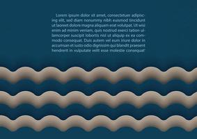 Example texts on abstract background in water wave shape on paper pattern navy blue color and light brown. All in paper cut with layers style and vector design.