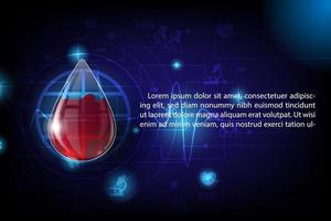 Giant blood droplet in glass design on abstract in hi-technology of medical design and glowing blue light background. vector