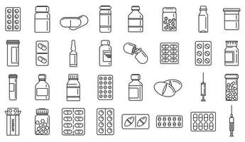 Antibiotic drug icons set, outline style vector