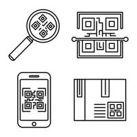 QR code element icons set, outline style vector