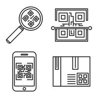 conjunto de iconos de elementos de código qr, estilo de esquema vector