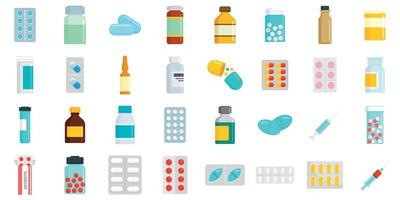 Antibiotic icons set, flat style vector