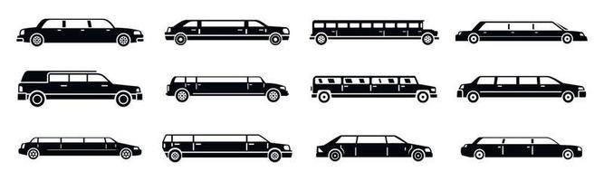 Modern limousine icons set, simple style vector