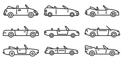 Modern cabriolet icons set, outline style vector