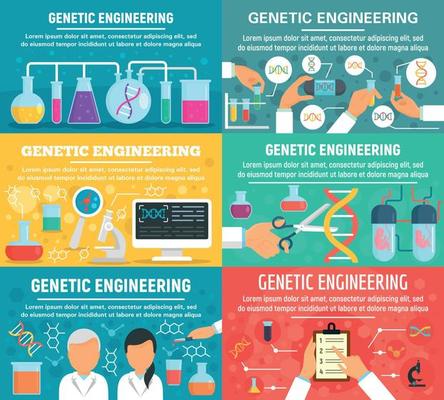 Genetic engineering banner set, flat style