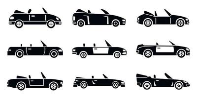 conjunto de iconos de coche descapotable, estilo simple vector