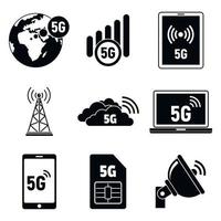 Conjunto de iconos de telecomunicaciones 5g, estilo simple vector