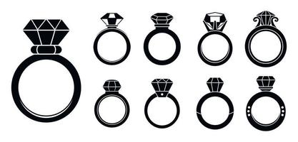 Diamond ring woman icons set, simple style vector