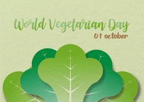 Closeup and crop lettuce in paper cut style with the day and name of event on light green and paper pattern background.Card and poster of World Vegetarian Day campaign in vector design.
