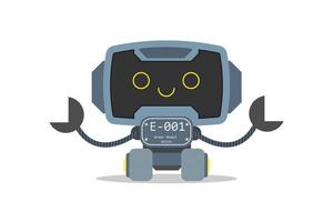 illustration of flat blue friendly robot in cute pose character design and mascot logo isolated on white