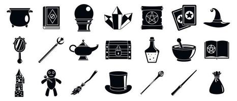 Magician wizard tools icons set, simple style vector