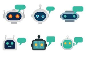 Chatbot icons set, flat style vector
