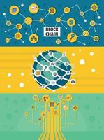 Blockchain miner banner horizontal set, flat style vector