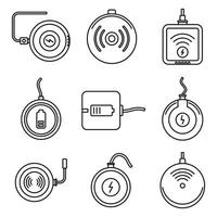 Wireless charging icons set, outline style vector