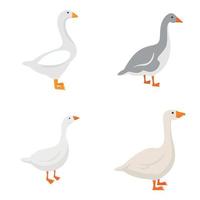 Goose icons set, flat style vector