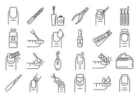 Nail manicure icons set, outline style vector