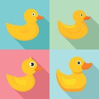 Yellow duck icons set, flat style vector