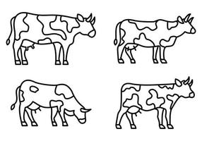 conjunto de iconos de vaca de granja, estilo de esquema vector