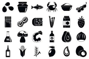 Food allergy intolerance icons set, simple style vector
