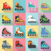 Inline skates icons set, flat style vector