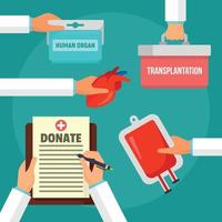Fondo de concepto de donación de órganos de hospital, estilo plano vector